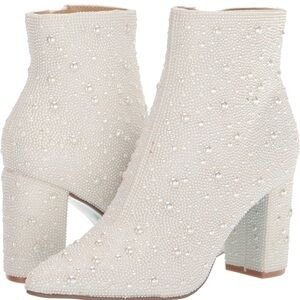 Betsey Johnson White Ankle Boots with Chunky Heel
